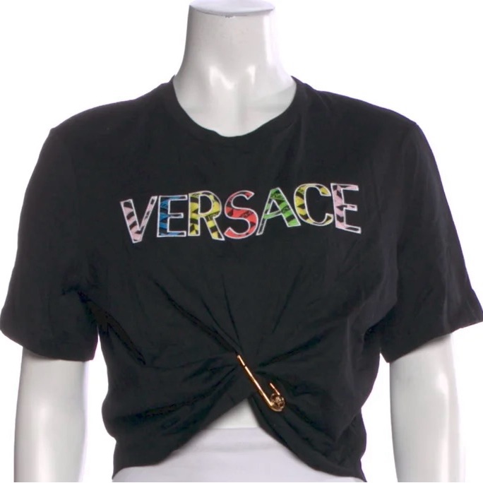 Nwt Versace Black Logo Tee With Multicolor Lettering